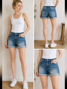 Earl Jeans Blue Denim Distressed Cuff Shorts Size 6